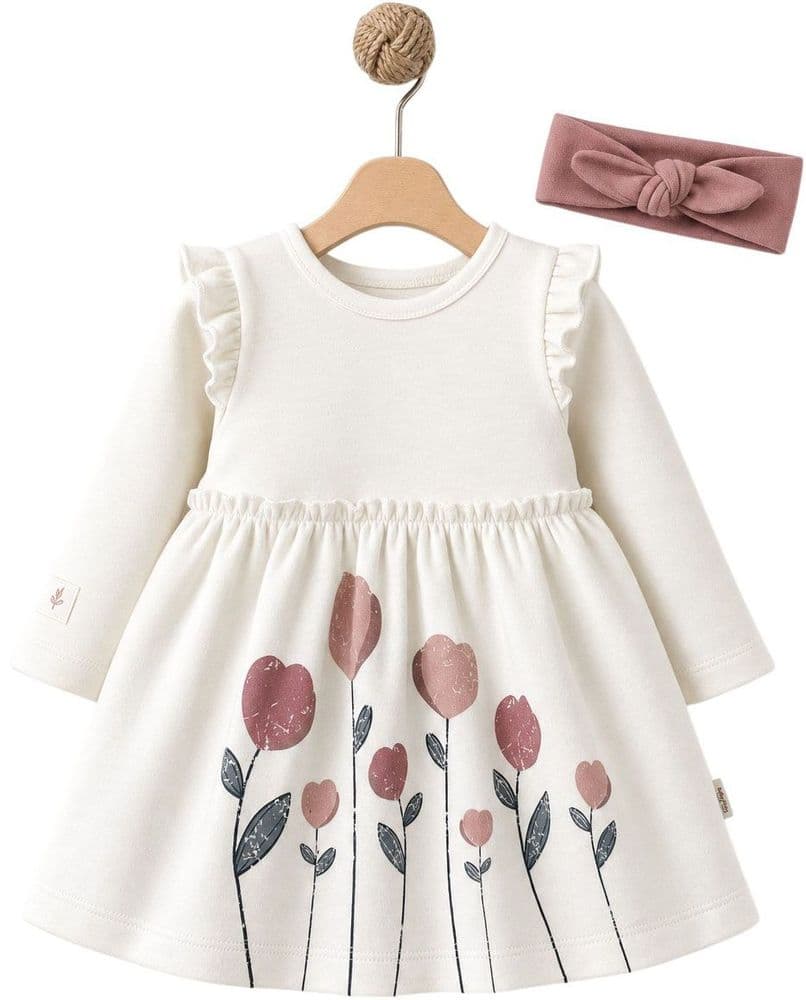 Комплект BabyCosy «Тюльпаны» (платье + повязка, кремовый)